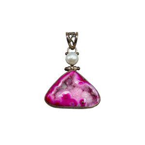 Druzy & Pearl Sterling Silver Pendant 925 Geometric Triangle Design